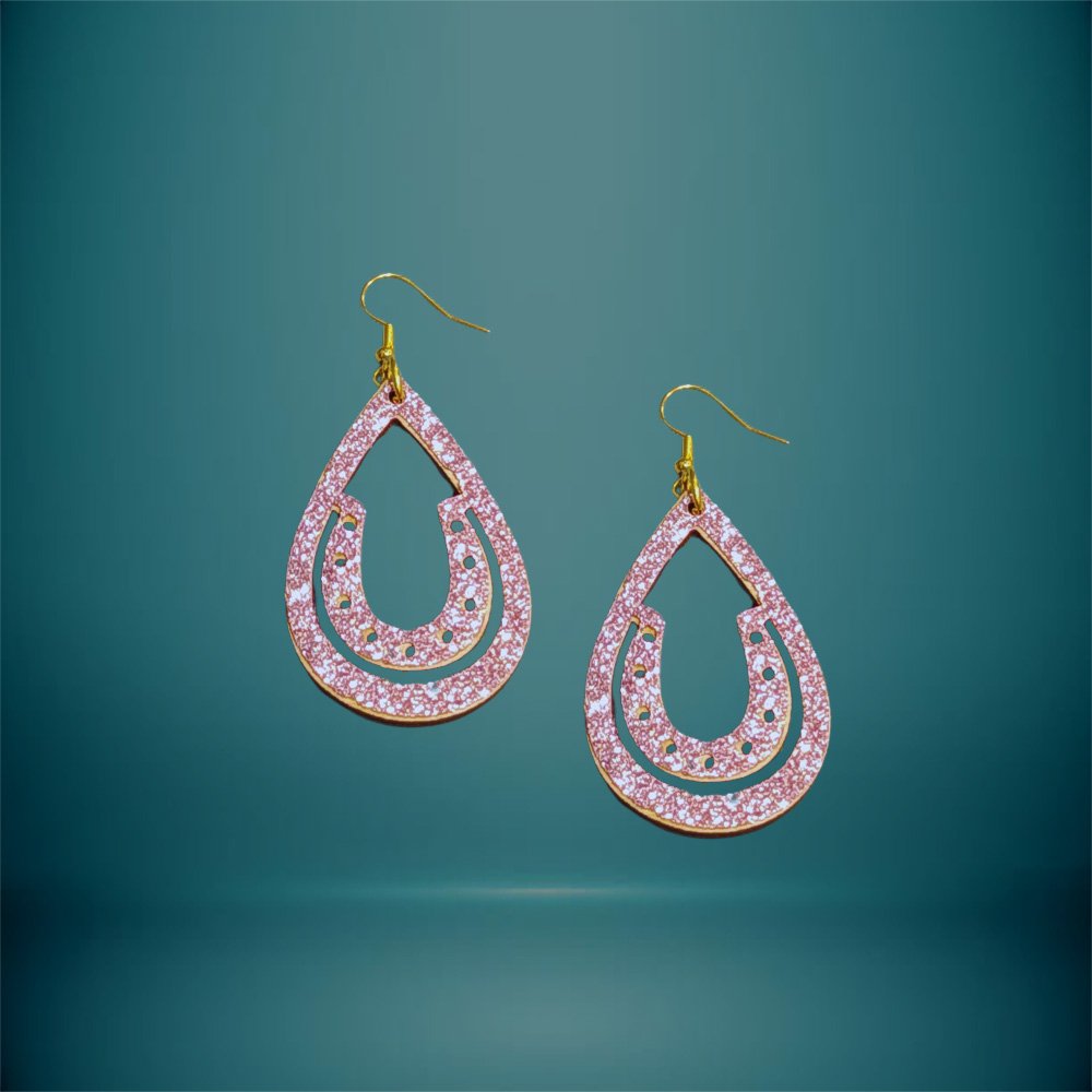 Σκουλαρίκια Ξύλινα με Ρόζ Στραφταλιζέ - haraxe to