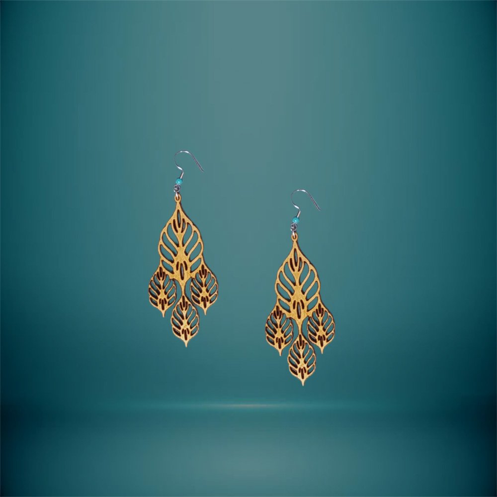 Σκουλαρίκια Ξύλινα Σχήμα Φύλλα με Κένα - haraxe to