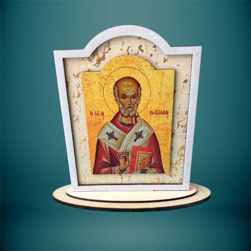 Ξύλινο Επιτραπέζιο Εικόνισμα "Άγιος Νικόλαος" με Vintage Αισθητική