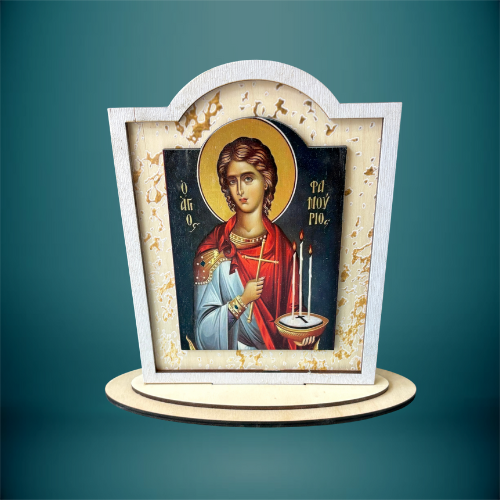 Ξύλινο Επιτραπέζιο Εικόνισμα "Άγιος Φανούριος" με Vintage Αισθητική